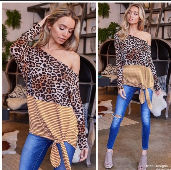 KFab Designs Tops - Cheetah/Stripe Print Knit Top
